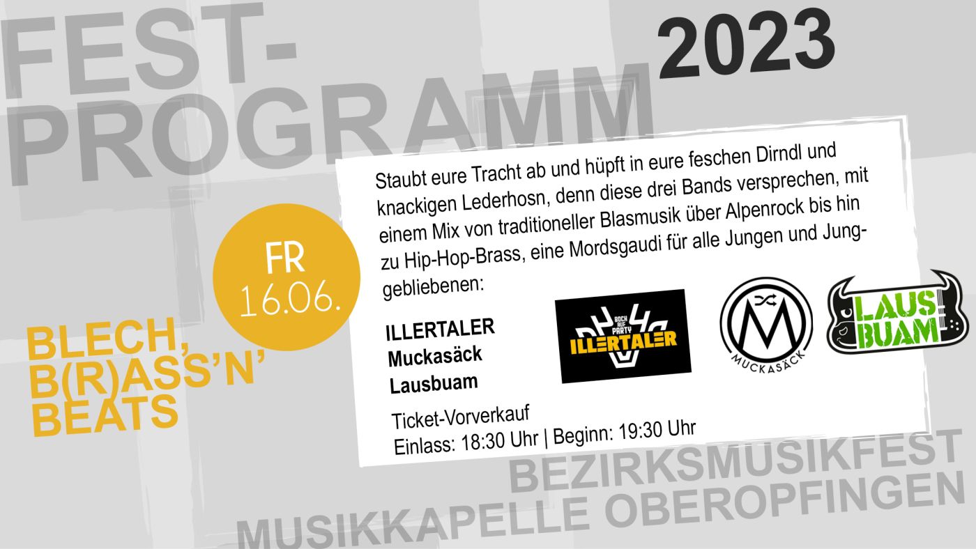 BMF 2023 in Oberopfingen | Unser Programm am Freitag 16.06.2023 | Blech, B(r)ass´n´Beats